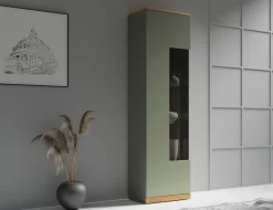 OTTO home Vitrine »Ribe,180cm hoch,5 Fächer,2 Glasböden variabel einsetzbar« Oberplatte Eiche massiv,dunkles Glas, schwarze Metall Griffe