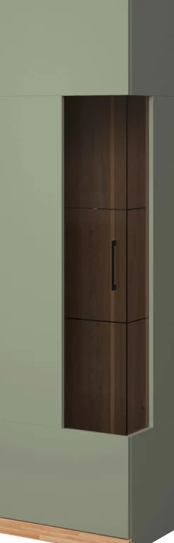 OTTO home Vitrine »Ribe,180cm hoch,5 Fächer,2 Glasböden variabel einsetzbar« Oberplatte Eiche massiv,dunkles Glas, schwarze Metall Griffe