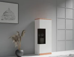 OTTO home Vitrine »RIBE75, 1Glasboden variabel, dunkles gehärtetes Glas, Trendfarbe« Oberplatte Kernbuche massiv,dunkles Glas, schwarze Metall Griffe
