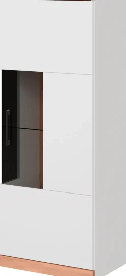 OTTO home Vitrine »RIBE75, 1Glasboden variabel, dunkles gehärtetes Glas, Trendfarbe« Oberplatte Kernbuche massiv,dunkles Glas, schwarze Metall Griffe