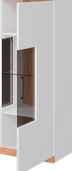 OTTO home Vitrine »RIBE75, 1Glasboden variabel, dunkles gehärtetes Glas, Trendfarbe« Oberplatte Kernbuche massiv,dunkles Glas, schwarze Metall Griffe