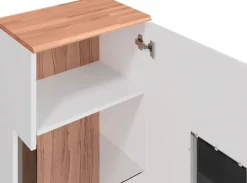 OTTO home Vitrine »RIBE75, 1Glasboden variabel, dunkles gehärtetes Glas, Trendfarbe« Oberplatte Kernbuche massiv,dunkles Glas, schwarze Metall Griffe