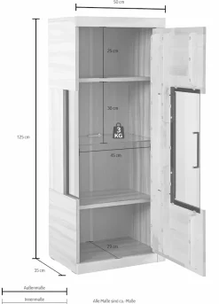 OTTO home Vitrine »RIBE75, 1Glasboden variabel, dunkles gehärtetes Glas, Trendfarbe« Oberplatte Kernbuche massiv,dunkles Glas, schwarze Metall Griffe