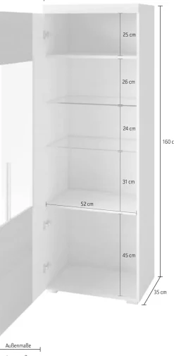 OTTO home Vitrine »Roger,Höhe 160cm stilvolle Glasvitrine mit verstellbare Glasböden« Standvitrine 1Trg, viel Stauraum, ohne Beleuchtung