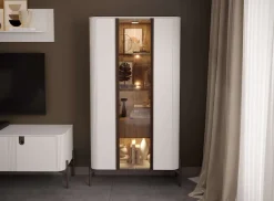 OTTO home Vitrine »Rondo, Showcase,Parsol-Sicherheitsglas,LED-Bel., B/T/H:94/40/180 cm« UV lackiert, Soft Close Funktion, Metallrahmen als Basis des Elements