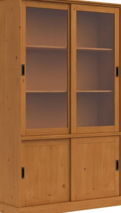 OTTO home Vitrine »Schröder« mit 2+2 Schiebetüren, aus massivem Kiefernholz, Breite 114 cm