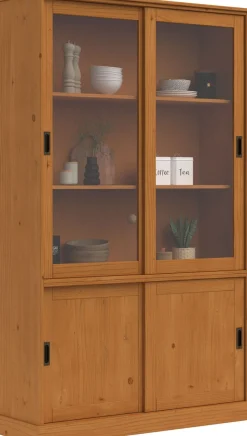 OTTO home Vitrine »Schröder« mit 2+2 Schiebetüren, aus massivem Kiefernholz, Breite 114 cm
