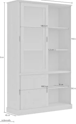 OTTO home Vitrine »Schröder« mit 2+2 Schiebetüren, aus massivem Kiefernholz, Breite 114 cm