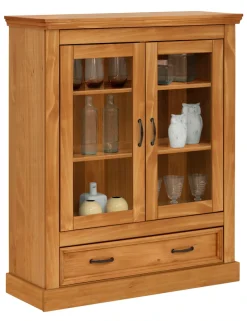 OTTO home Vitrine »Selma Highboard« aus massivem Kiefernholz, mit Griffen aus antikisiertem Metall