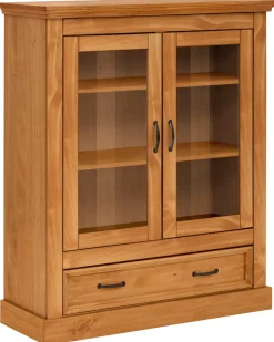 OTTO home Vitrine »Selma Highboard« aus massivem Kiefernholz, mit Griffen aus antikisiertem Metall