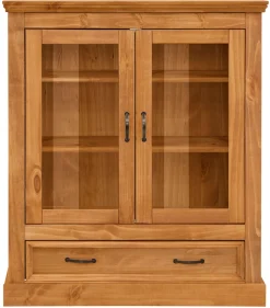 OTTO home Vitrine »Selma Highboard« aus massivem Kiefernholz, mit Griffen aus antikisiertem Metall