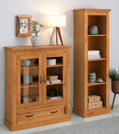 OTTO home Vitrine »Selma Highboard« aus massivem Kiefernholz, mit Griffen aus antikisiertem Metall