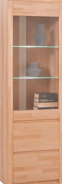 OTTO home Vitrine »SILKEBORG75, Tür mit Glaseinsatz, Türanschlag wechselbar rechts/links.« B/T/H: 60/35/190cm, Kernbuche teilmassiv geölt, 5 Fächer, Griffmulden