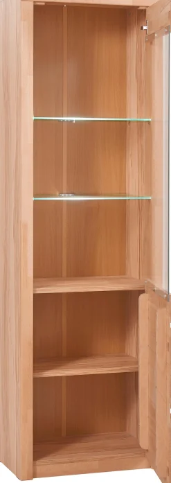 OTTO home Vitrine »SILKEBORG75, Tür mit Glaseinsatz, Türanschlag wechselbar rechts/links.« B/T/H: 60/35/190cm, Kernbuche teilmassiv geölt, 5 Fächer, Griffmulden