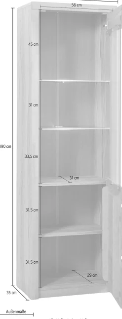 OTTO home Vitrine »SILKEBORG75, Tür mit Glaseinsatz, Türanschlag wechselbar rechts/links.« B/T/H: 60/35/190cm, Kernbuche teilmassiv geölt, 5 Fächer, Griffmulden