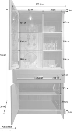 OTTO home Vitrine »Tara« (H/B/T): 200/101/48cm,lackiert mit wasserbasiertem UV-Lack,Soft-Close-Funktion