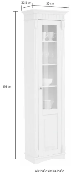 OTTO home Vitrine »Teresa« Maße (B/T/H): ca. 55/32/193 cm,mit 1 Glastür, Höhe 193 cm, aus massiver Kiefer, FSC®
