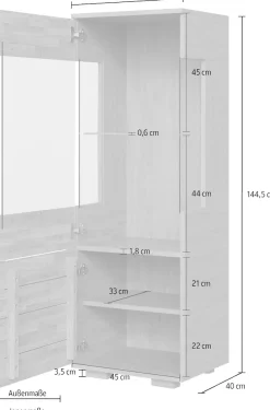 OTTO home Vitrine »VETRO: Fronten aus Massivholz, Korpus aus Melamin, 1Glastür« Kernbuche B/T/H:50/40/144cm, 2Variable einlegeboden, Türanschlag L/R