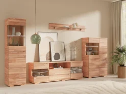 OTTO home Vitrine »VETRO: Fronten aus Massivholz, Korpus aus Melamin,Griffmulden« Kernbuche B/T/H:90/40/145,5cm,6Variable einlegeboden,10 Fächer,Glastür