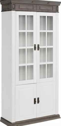 OTTO home Vitrine »Vinales, 4 Türen, 6 Fächer« B/T/H: 93/39/196 cm,Messinggriffe im Jugendstil, viel Stauraum durch 6 Fächer