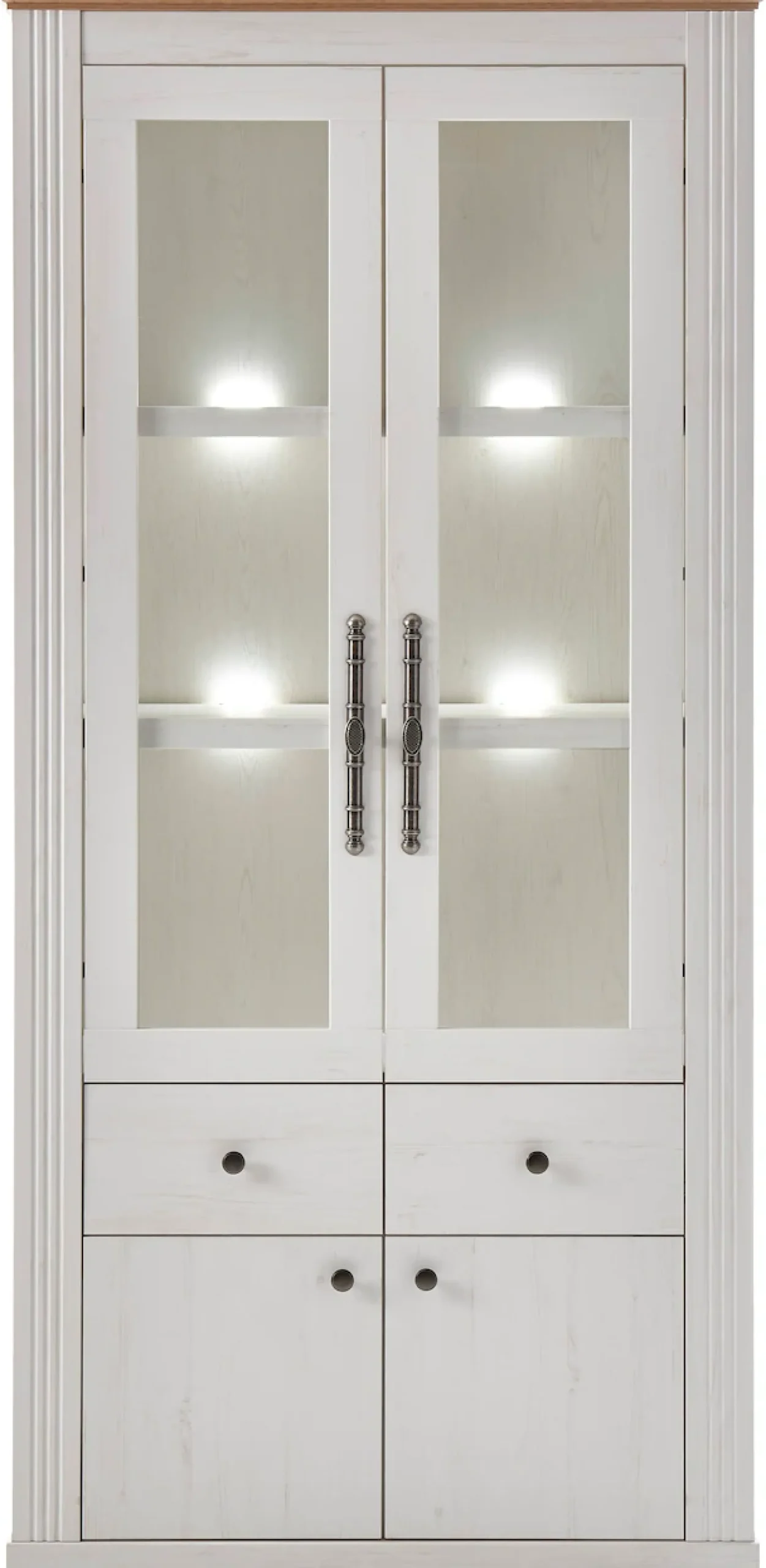 OTTO home Vitrine »Westminster, Hochschrank im Landhausstil, Glasvitrine, Stauraumelement« Metallgriffe, ausreichend Stauraum, in 2 Farben erhältlich