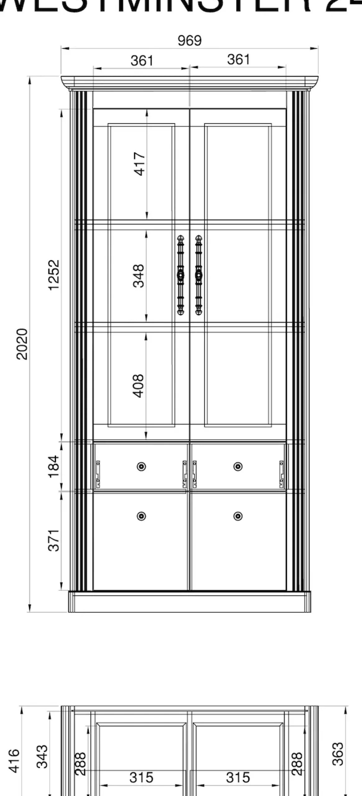 OTTO home Vitrine »Westminster, Hochschrank im Landhausstil, Glasvitrine, Stauraumelement« Metallgriffe, ausreichend Stauraum, in 2 Farben erhältlich