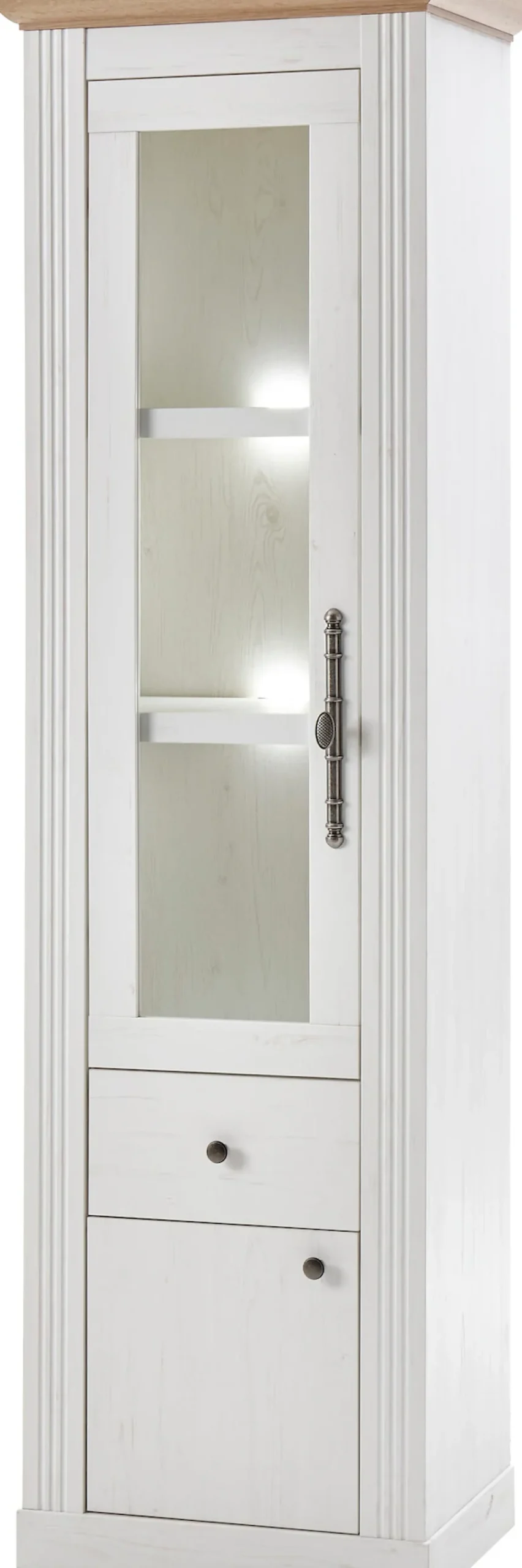 OTTO home Vitrine »Westminster, Hochschrank im Landhausstil, Glasvitrine, Stauraumelement« Metallgriffe, ausreichend Stauraum, in 2 Farben erhältlich