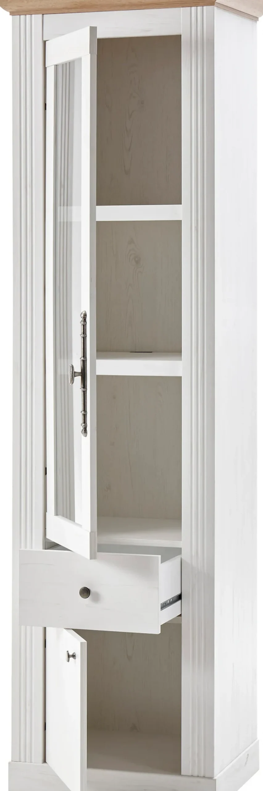 OTTO home Vitrine »Westminster, Hochschrank im Landhausstil, Glasvitrine, Stauraumelement« Metallgriffe, ausreichend Stauraum, in 2 Farben erhältlich