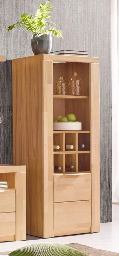 OTTO home Vitrine »ZARA81, 2 Fächer geschlossen, geölt, Wohnzimmer, teilmassiv Kernbuche« B/T/H:60/40/145cm, Front massivholz, Tür L/R, wein Regal, Griffleiste