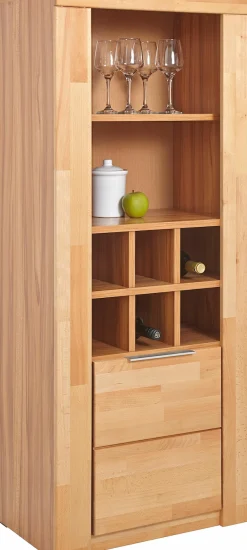 OTTO home Vitrine »ZARA81, 2 Fächer geschlossen, geölt, Wohnzimmer, teilmassiv Kernbuche« B/T/H:60/40/145cm, Front massivholz, Tür L/R, wein Regal, Griffleiste