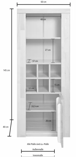 OTTO home Vitrine »ZARA81, 2 Fächer geschlossen, geölt, Wohnzimmer, teilmassiv Kernbuche« B/T/H:60/40/145cm, Front massivholz, Tür L/R, wein Regal, Griffleiste