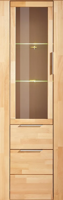 OTTO home Vitrine »ZARA75, 2 Glasboden variabel, Türen L/R, 1 Schublade, Wohnzimmer« B/T/H:60/40/190cm,Front massivholz,5 Fächer,Griffe silberfarben, geölt