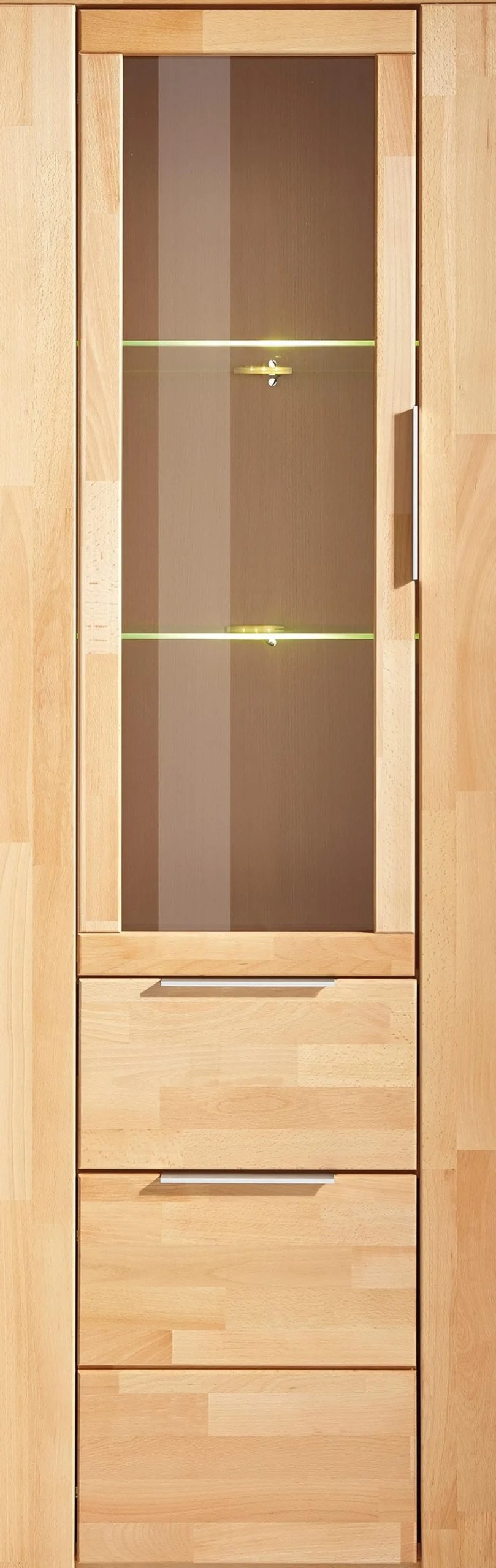OTTO home Vitrine »ZARA75, 2 Glasboden variabel, Türen L/R, 1 Schublade, Wohnzimmer« B/T/H:60/40/190cm,Front massivholz,5 Fächer,Griffe silberfarben, geölt