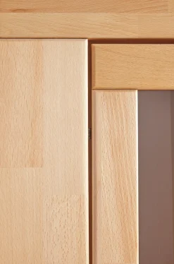 OTTO home Vitrine »ZARA75, 2 Glasboden variabel, Türen L/R, 1 Schublade, Wohnzimmer« B/T/H:60/40/190cm,Front massivholz,5 Fächer,Griffe silberfarben, geölt