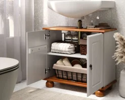 OTTO home Waschbeckenunterschrank »Finca« aus massivem Kiefernholz, Siphonausschnitt, Breite 62 cm, Höhe 55 cm