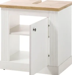 OTTO home Waschbeckenunterschrank »WESTMINSTER, Waschtisch im Landhausstil, Badschrank mit Metallgriffen« in 2 Farben verfügbar, mit Stauraum hinter Drehtür