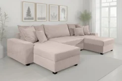 OTTO home Wohnlandschaft »Alexa U-Form, B: 313 cm, inkl. Schlaffunktion« inkl. Bettkasten, 4 Zierkissen, XXL Liegefläche 268x137cm, Federkern