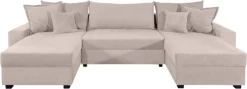 OTTO home Wohnlandschaft »Alexa U-Form, B: 313 cm, inkl. Schlaffunktion« inkl. Bettkasten, 4 Zierkissen, XXL Liegefläche 268x137cm, Federkern