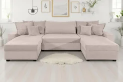 OTTO home Wohnlandschaft »Alexa U-Form, B: 313 cm, inkl. Schlaffunktion« inkl. Bettkasten, 4 Zierkissen, XXL Liegefläche 268x137cm, Federkern