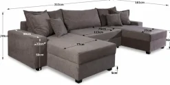 OTTO home Wohnlandschaft »Alexa U-Form, B: 313 cm, inkl. Schlaffunktion« inkl. Bettkasten, 4 Zierkissen, XXL Liegefläche 268x137cm, Federkern