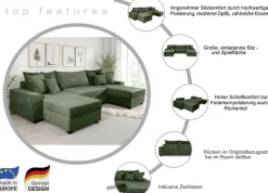 OTTO home Wohnlandschaft »Alexa U-Form, B: 313 cm, inkl. Schlaffunktion« inkl. Bettkasten, 4 Zierkissen, XXL Liegefläche 268x137cm, Federkern