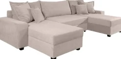 OTTO home Wohnlandschaft »Alexa U-Form, B: 313 cm, inkl. Schlaffunktion« inkl. Bettkasten, 4 Zierkissen, XXL Liegefläche 268x137cm, Federkern