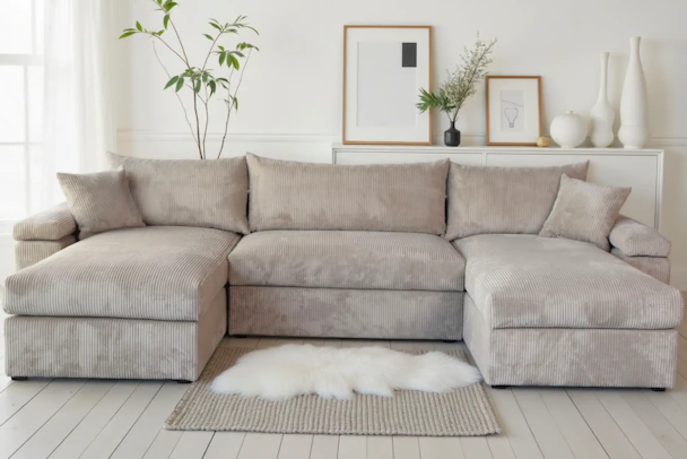 OTTO home Wohnlandschaft »Cosy U-Form, B: 309 cm, XXL-Wohnlandschaft mit Federkern« 2 Zierkissen, Mega-Sofa, Cord oder Struktur weich, Kaltschaumauflage