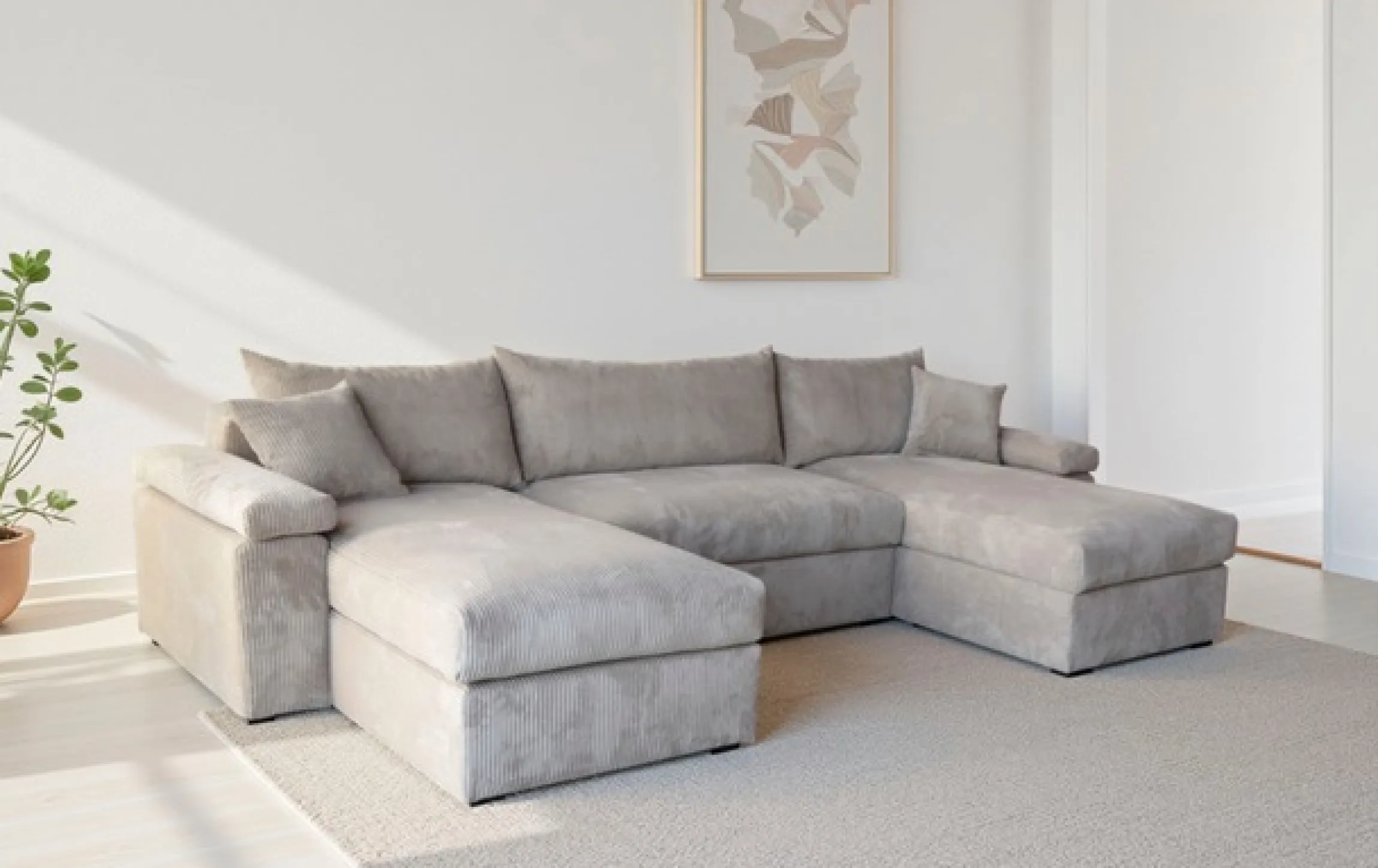 OTTO home Wohnlandschaft »Cosy U-Form, B: 309 cm, XXL-Wohnlandschaft mit Federkern« 2 Zierkissen, Mega-Sofa, Cord oder Struktur weich, Kaltschaumauflage