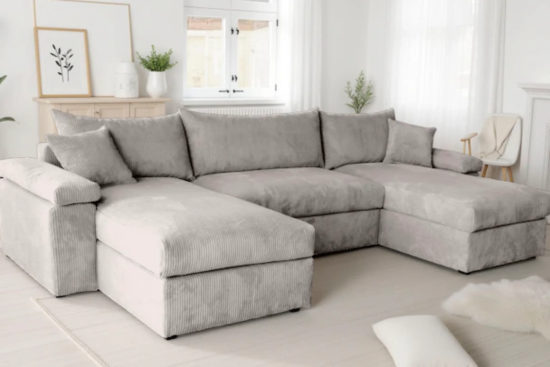 OTTO home Wohnlandschaft »Cosy U-Form, B: 309 cm, XXL-Wohnlandschaft mit Federkern« 2 Zierkissen, Mega-Sofa, Cord oder Struktur weich, Kaltschaumauflage