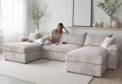 OTTO home Wohnlandschaft »Cosy U-Form, B: 309 cm, XXL-Wohnlandschaft mit Federkern« 2 Zierkissen, Mega-Sofa, Cord oder Struktur weich, Kaltschaumauflage