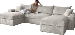 OTTO home Wohnlandschaft »Cosy U-Form, B: 309 cm, XXL-Wohnlandschaft mit Federkern« 2 Zierkissen, Mega-Sofa, Cord oder Struktur weich, Kaltschaumauflage