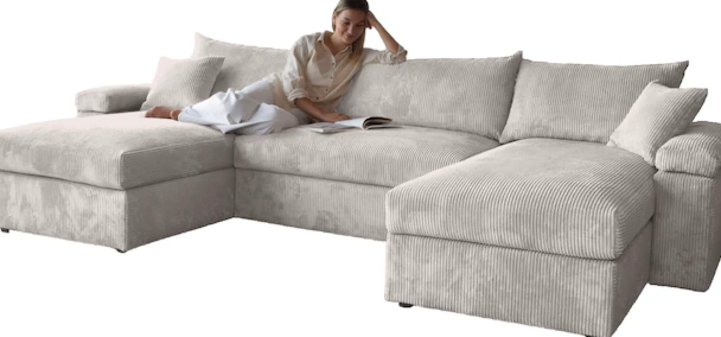 OTTO home Wohnlandschaft »Cosy U-Form, B: 309 cm, XXL-Wohnlandschaft mit Federkern« 2 Zierkissen, Mega-Sofa, Cord oder Struktur weich, Kaltschaumauflage