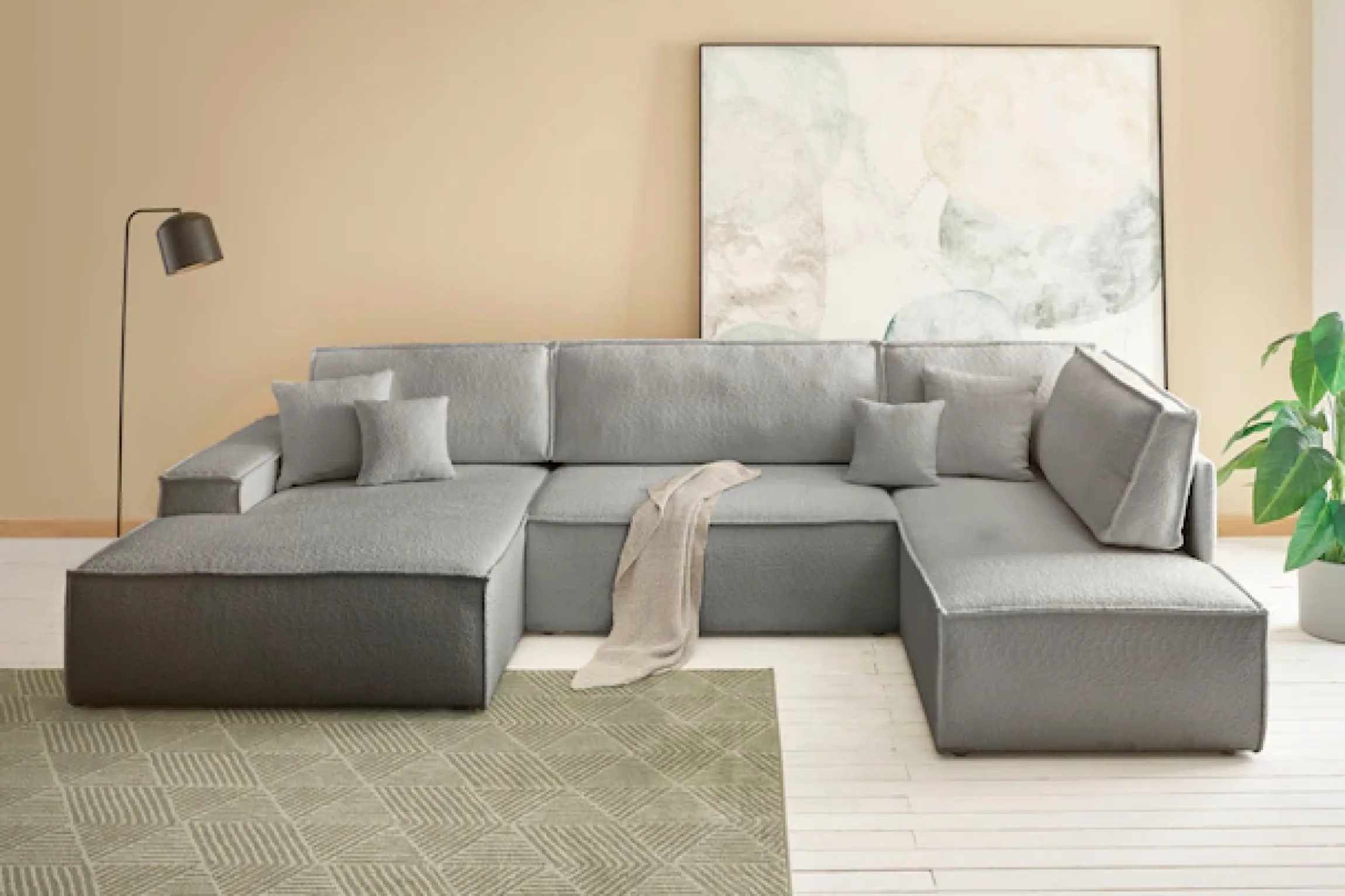 OTTO home Wohnlandschaft »FINNLEYBouclé U-Form XXL 329 cm - OTTO. Verlässliche Qualität.« Schlafsofa, Bettkasten, in Bouclé, Struktur fein und Mega Cord