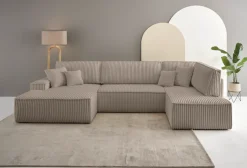 OTTO home Wohnlandschaft »FINNLEYCord U-Form XXL 329 cm - OTTO. Verlässliche Qualität.« Schlafsofa, Bettkasten, in Bouclé, Struktur fein und Mega Cord
